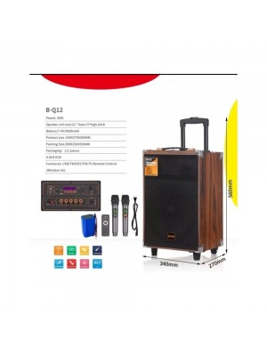 B-Q12 12” Taşınabilir Karaoke Hoparlör 50W Çift Mikrofonlu Bluetooth Trolley Speaker 3600mAh