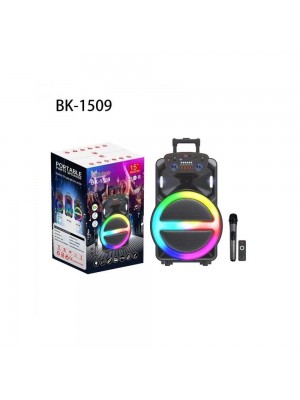 BK-1509 15” Bluetooth Karaoke Hoparlör RGB Işıklı Çift Mikrofonlu Taşınabilir Party Speaker